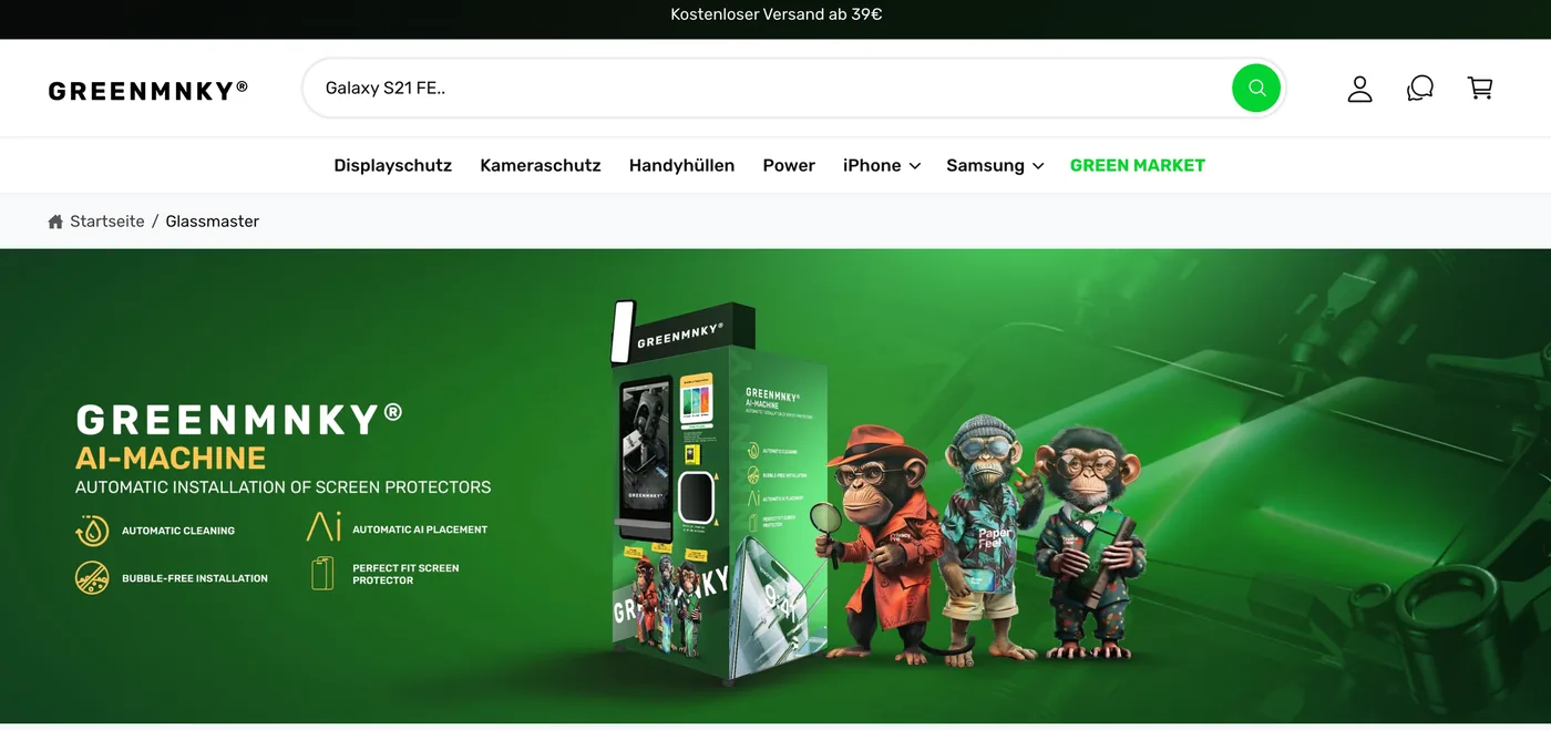Sitio web GreenMNKY CaseMaster y Glassmaster, Alemania