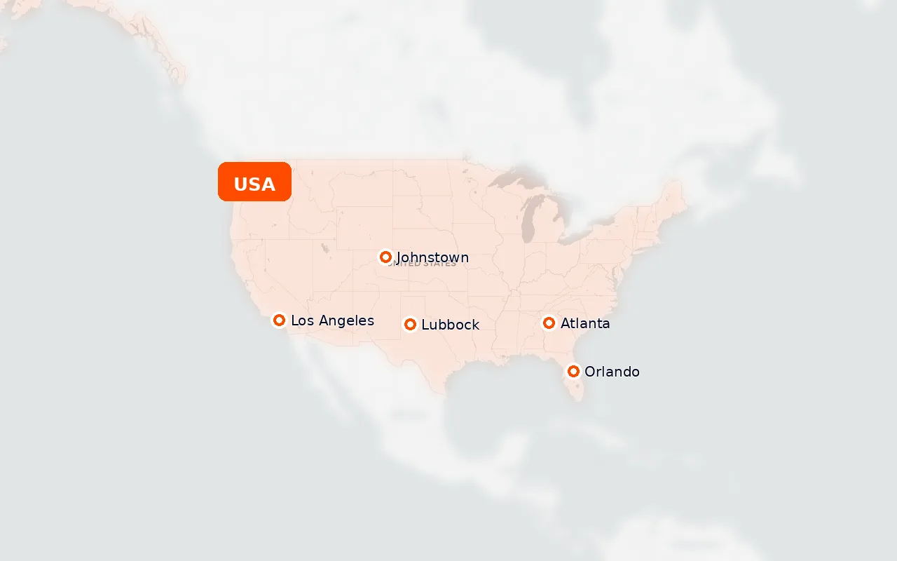 Custom Case Kiosk · Balaji Brands locations map, USA