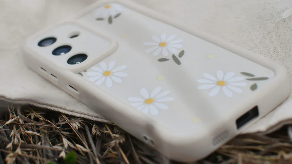 Белый чехол для телефона с нежным дизайном узора из маргариток, демонстрирующий возможности DIY-кастомизации