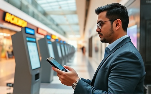 Mall operator checking revenue on phone
