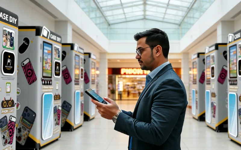 Mall operator checking revenue on phone