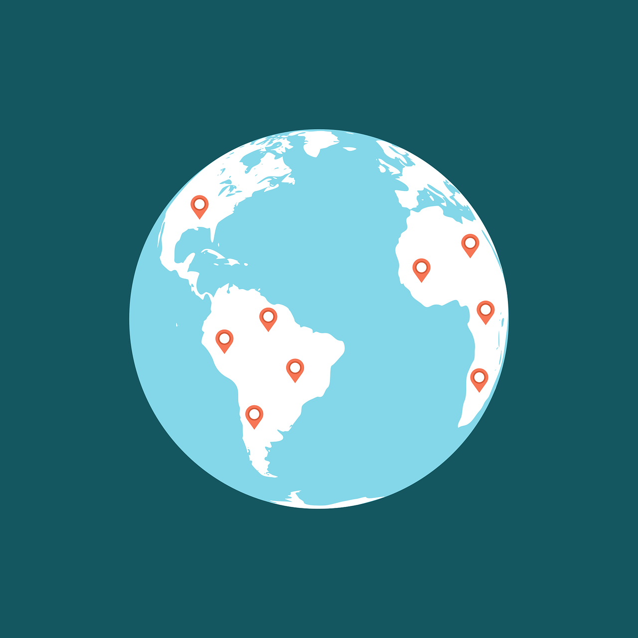 Mapa mundial interativo exibindo locais de serviço internacionais